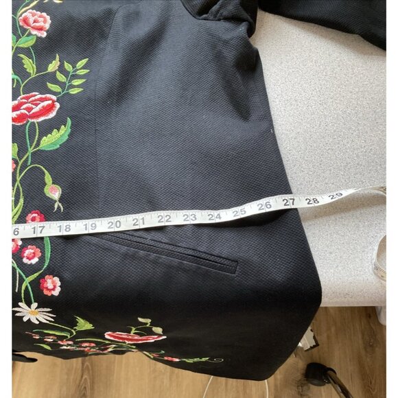 VICTOR COSTA vtg 90s Women Coat 2X Black Embroidered Flowers Button up Longline - Picture 10 of 11